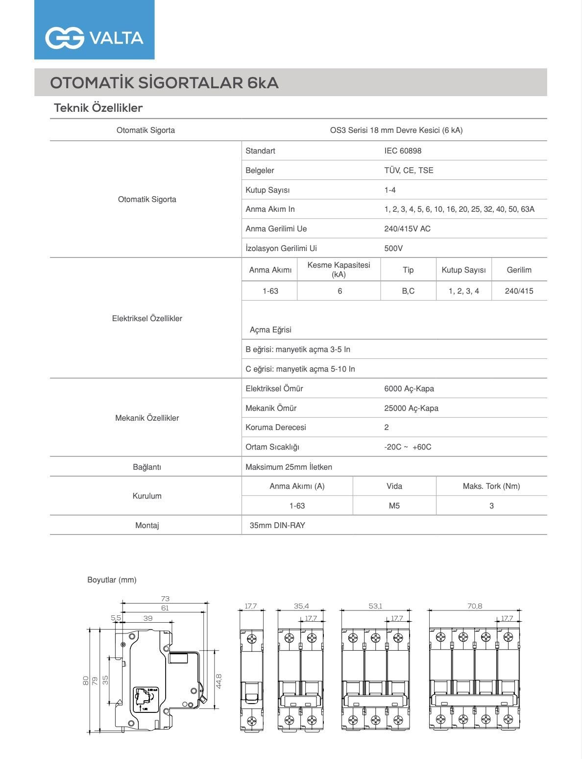 Günsan C 1X40 A Otomatik Sigorta OS3 C 160-40